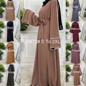 6472# Nida Abaya Solid Color White Border Detail Pray Islamic Women Abaya Muslim Dresses - Product Image 4