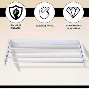 Wall Mounted Clothes Drying <b>Rack</b> 32" Drying <b>Rack</b> <b>Clothing</b> Collapsible Hidden Space Saver with Wall Template, 5 Rods, <b>White</b> - Product Image 4