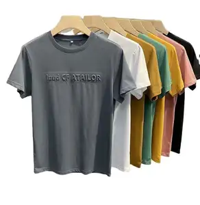 Wholesale Custom Thick Pima Cotton T-Shirt Embossed Logo Tshirt Print 3D T-Shirt Homme 100% Coton High Quality Embossed T-Shirt