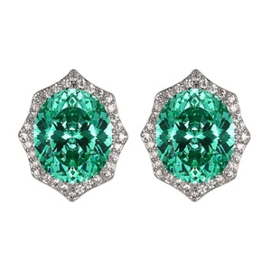 High Quality Eco-friendly Copper White Gold Plated Oval Cut 10*12MM Imitation Colored Gemstone Jewelry Zircon <b>Stud</b> <b>Earrings</b> - Product Image 5