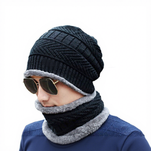 Gorro de Punto de Invierno para Hombre con Forro Polar, Color Sólido, Cálido, Informal para Exteriores, 56-58CM, Material Acrílico - Product Image 1