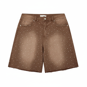 Short de jogging en jean avec strass personnalisé pour hommes Short en jean élégant orné Premium Streetwear Service OEM de mode d'été - Product Image 1