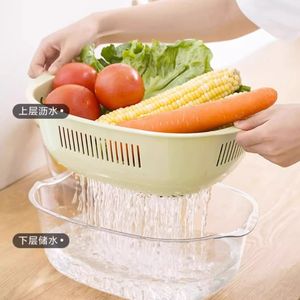 Panier égouttoir double couche avec récipient pour le lavage des légumes et le stockage des fruits, utilisation en cuisine, matériau PET, lot de 2 pièces - Product Image 1