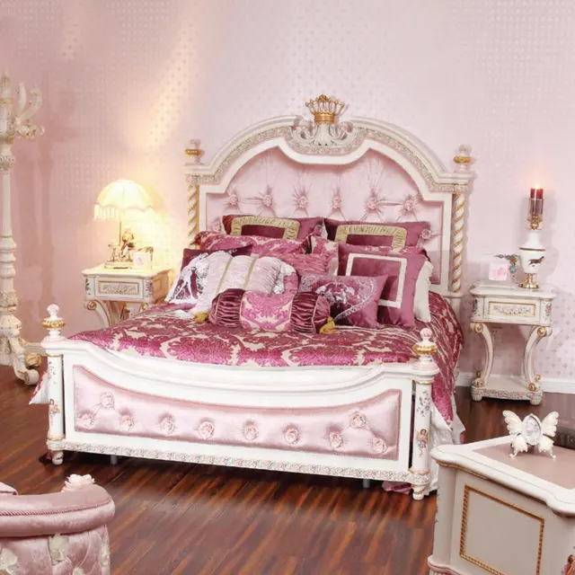 Design tessuto rosa mobili letto singolo in legno letto a castello letto matrimoniale per bambini