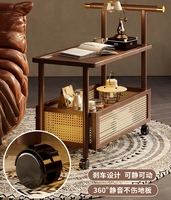 Chariot de service mobile carré à double niveau en bois de bambou, style luxe léger et tendance, table de chevet, meuble d'angle, chariot utilitaire pour salon