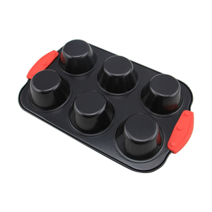 Moule à cupcakes rond à 6 cavités en acier au carbone antiadhésif écologique de conception nouvelle avec poignée en silicone - Product Image 4