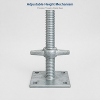 Étai de base réglable pour échafaudage Ringlock, galvanisé, système de blocage à disque, support de nivellement 30mm 35mm, hauteur 270-600mm