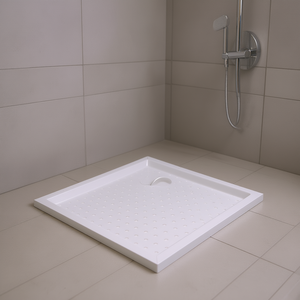 Receveur de douche carré blanc en ABS 31,5 x 31,5 x 1,6 pouces avec drain central, prêt pour l'installation au sol - Product Image 2