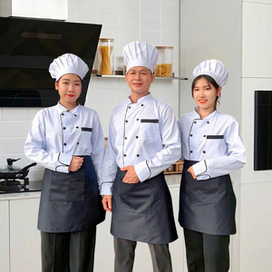 Factory Price Chef Uniform Long Sleeve White <b>Black</b> Edge Durable Easy Care Kitchen Staff Bakery Catering Apparel OEM ODM - Product Image 6