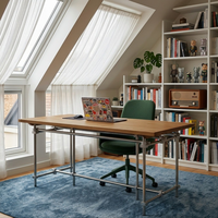 Bureau de style industriel vintage, grand plateau en bois massif, avec pieds en acier inoxydable, bureau à domicile, bureau d'étudiant, table longue de studio