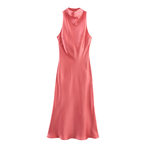 Robe maxi d'été élégante en tissu tissé sans manches, col rond, coupe évasée, rouge |   Robe de plage style bohème pour les vacances |   Robe d'été pour femmes - Product Image 2