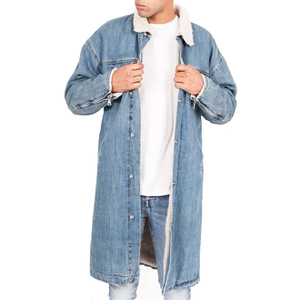 Abbigliamento invernale da esterno da <span class=keywords><strong>uomo</strong></span> <span class=keywords><strong>con</strong></span> spalle scese giacca da camionista in Denim lungo foderato in Sherpa giacca di jeans trapuntata personalizzata - Product Image 3