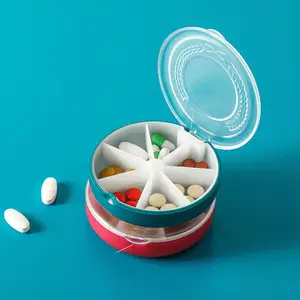 高品质圆形每周塑料药丸盒7天便携式设计师药丸盒药丸分配器