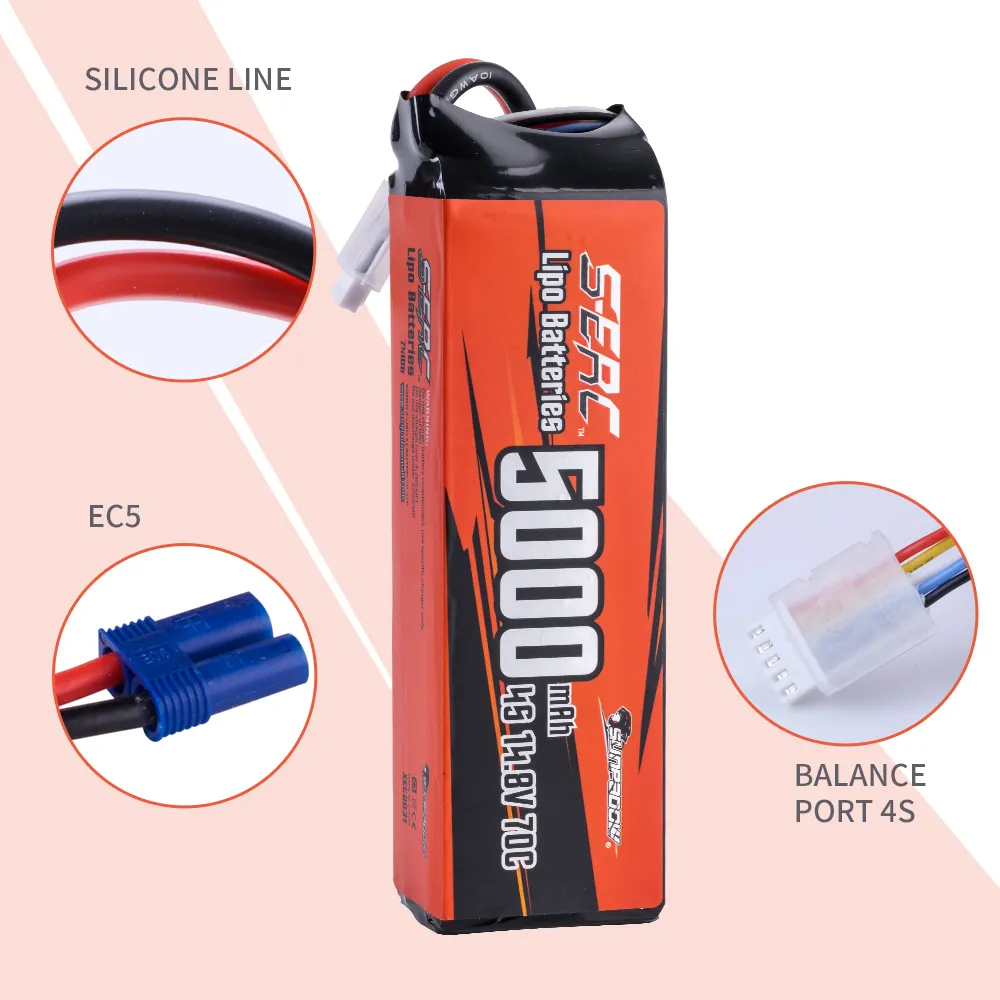 Sunpadow 4S 14.8V Lipo Pin 5000MAh 70C Mềm Trường Hợp Với Deans EC5 Cắm Cho RC Xe Xe Tải Thuyền Xe Tăng Buggy Racing Sở Thích