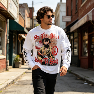 T-Shirt Oversize Personalizzata per Uomo, 100% Cotone, Maniche a Doppio Strato, Alta Qualità, Effetto Lavato, Stampa Hip Hop, Stile Streetwear - Product Image 2