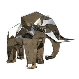 Jardín césped piso al aire libre artesanías de acero inoxidable decoración del hogar espejo de galvanoplastia escultura de elefante