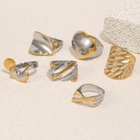 Cincin Wanita Gaya Eropa Amerika, Motif Daun, Mewah Ringan, Baja Anti Karat Lapis Emas 18K, Dua Warna Terjalin