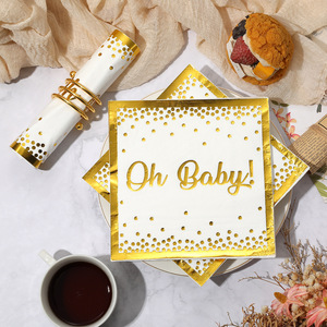 Gold Foil Lettering Paper Napkins 330mm Disposable For Anniversary Parties - Product Image 1