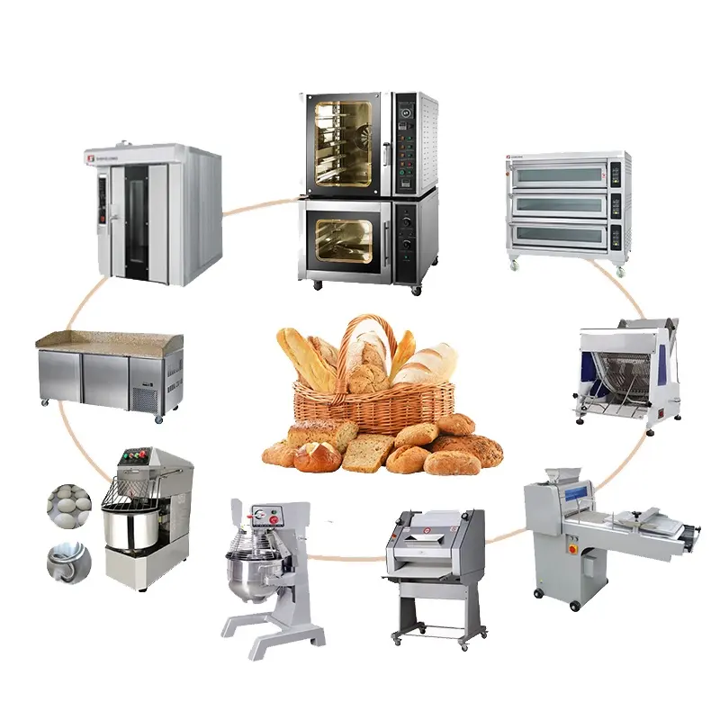 वाणिज्यिक पूरे रोटी बेकरी लाइन औद्योगिक रोटी बनाने मशीनों वाणिज्यिक बेकरी पाक उपकरण