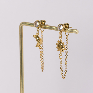 18K 골드 스테인리스 스틸 별&달 드롭 귀걸이 지르콘 귀걸이 AB 스타일 한 쌍 - Product Image 1