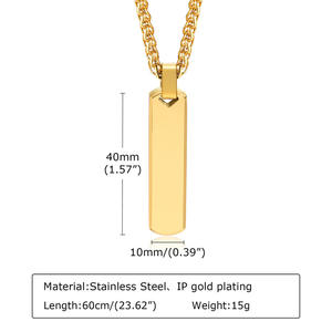 Custom Unique Simple Design Smooth <b>Titanium</b> Name Custom Made Cube Strip Geometry Pendant Cuban Stainless Steel <b>Necklace</b> for <b>Men</b> - Product Image 3
