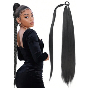 วิกผมหางม้าตรงสังเคราะห์แบบยาว พร้อมยางรัดผม สามารถถักเปียได้ วัสดุเส้นใยทนความร้อนสูง - Product Image 3