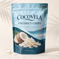 Sachet d'emballage imprimé sur mesure, pochette verticale refermable avec fermeture éclair pour chips de noix de coco et fruits secs, marque privée, vente en gros