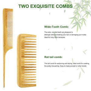 Ensemble de peignes à cheveux en bois naturel avec brosse à cheveux démêlante en poils de bambou pour femmes et hommes - Product Image 5