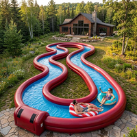 Toboggan aquatique gonflable géant personnalisé de 25x8 mètres, boucle longue, glissière robuste en PVC de 0,55 mm, rivière paresseuse gonflable, direct usine