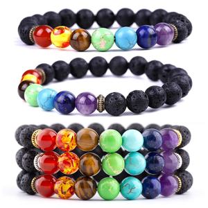 Braccialetti 7 Chakra con Perline in Pietra di Cristallo <span class=keywords><strong>Naturale</strong></span> Occhio di Tigre Lapislazzuli Ametista, Braccialetto <span class=keywords><strong>Turchese</strong></span> da 8mm, Braccialetti Yoga Energetici in Lava - Product Image 1