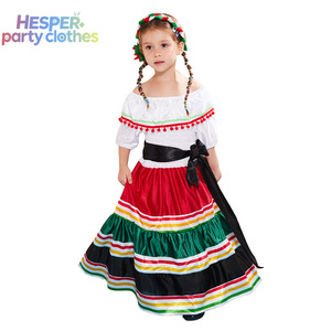 HESPER Costume de Danse Traditionnel pour Enfants, Blouse et Jupe de Senorita, Costume d'Halloween Pas Cher pour Filles, Robe Mexicaine pour Enfants - Product Image 1