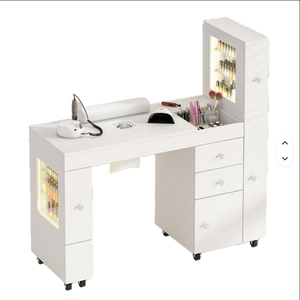 2026 Hot Sale Nail <b>Table</b> for Beauty Nail Equipment Manicure <b>Table</b> <b>with</b> LED lighting, display case lockable <b>wheels</b> - Product Image 5