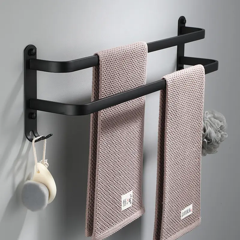 high quality space aluminum wall mounted metal organizer double 3 layers towel bathroom storage toilet bathroom rack