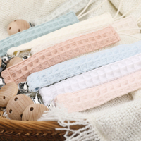 Vente en gros de pinces en bois pour bébé personnalisées chaîne de sucette en tissu 100% coton gaufré pour bébé chaîne factice