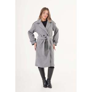 Manteau trench en cachemire anthracite pour femme avec détail épaulettes et ceinture - Vente en gros - Product Image 2