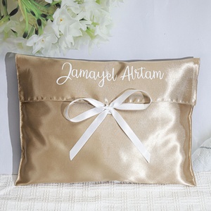 Customized Satin Lingerie <b>Bag</b> With Ribbon Logo Envelope Silk Hair Bundle Underwear Packaging <b>Dust</b> <b>Bag</b> Flap Gift Satin Pouch - Product Image 1