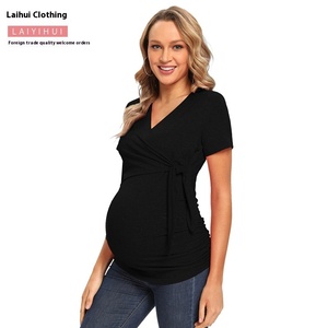 Shanhao <span class=keywords><strong>collezione</strong></span> estiva nuove magliette da donna a maniche corte annodate prige da donna gravidanza t-shirt da donna - Product Image 2