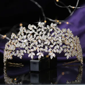 Tiaras de cabeça para noiva, design de folhas para cabelo de noiva, acessórios de festa, tiaras e coroa, zircônia cúbica, bc5170 corona