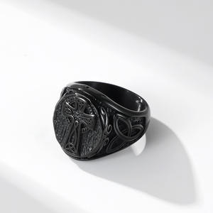 Nordic <b>Celtic</b> Knot Cross Titanium Steel Men's <b>Ring</b> Steel Black Gift Jewelry - Product Image 3