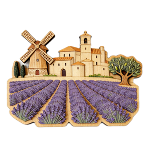 Aimants de réfrigérateur <span class=keywords><strong>en</strong></span> bois <span class=keywords><strong>Provence</strong></span> Village & Lavender Field, cadeau de voyage français - Product Image 2
