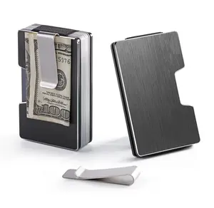 फैशनेबल आरएफआईडी अवरुद्ध कार्ड धारक Antitheft अल्ट्रा पतली क्रेडिट कार्ड बॉक्स के साथ पॉप अप धातु आईडी कार्ड धारक क्लिप के लिए पदोन्नति