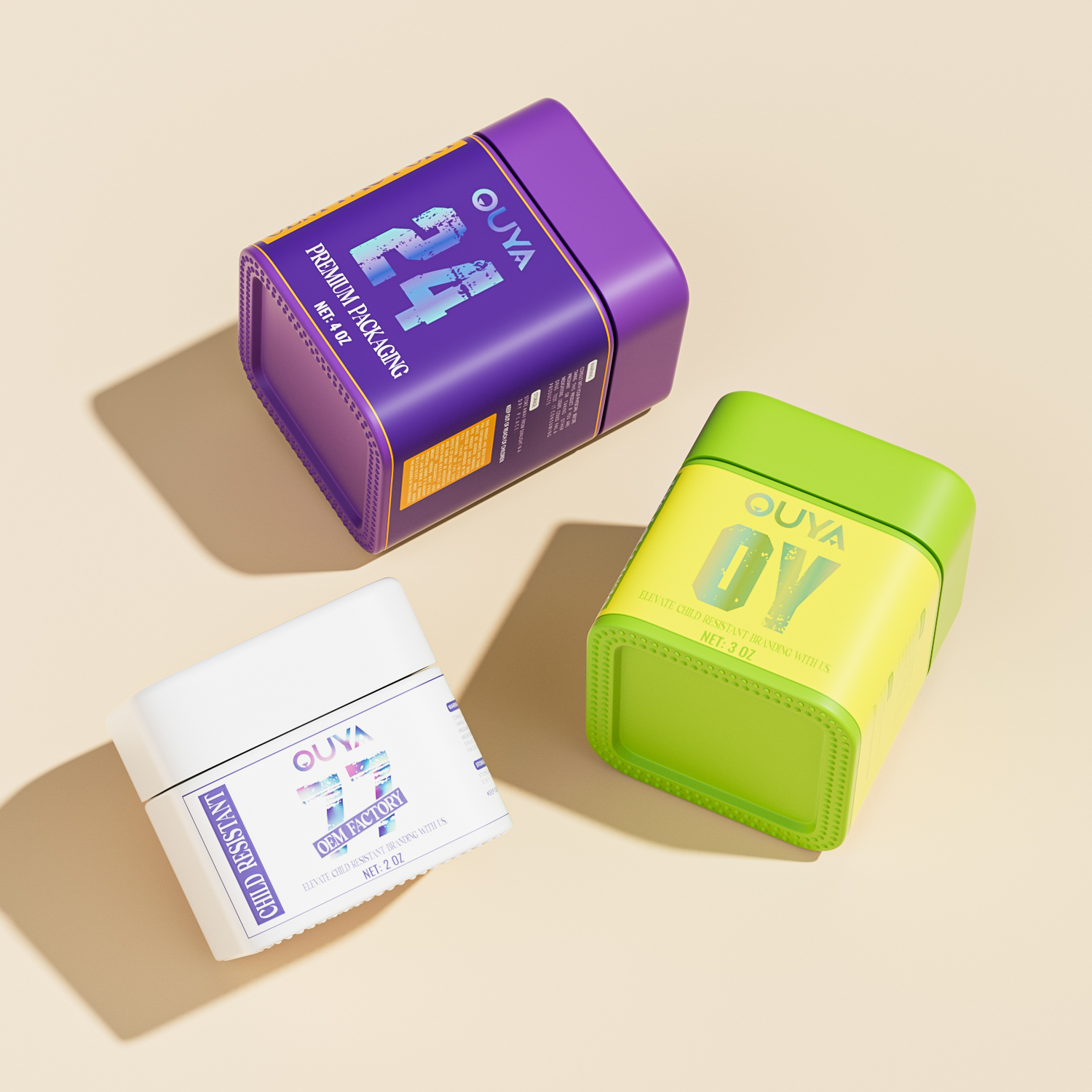 Child Resistant Thick Wall Clear CR Glass Jar 3oz Square Glass Jar Food Grade Smell Proof Container for 3.5g Flowers