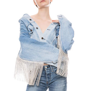 <span class=keywords><strong>Giacca</strong></span> di Jeans <span class=keywords><strong>Oversize</strong></span> da <span class=keywords><strong>Donna</strong></span> con Dettagli Personalizzati in Strass e Frange, Cappotto Invernale Vintage Stile Boho - Product Image 3