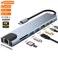 Hub USB C 8 en 1 Justlink, HDMI 4K, USB 3.0 5Gbps, Lector de Tarjetas SD y TF, Carga PD de 100W, Adaptador Ethernet RJ45, Base de Conexión para Laptop