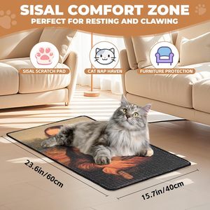 Tapis griffoir pour chat rectangulaire, à fixer au mur, pour usage intérieur, 23,6 x 15,7 pouces, protège canapé/tapis, fixation par crochets et boucles - Product Image 1