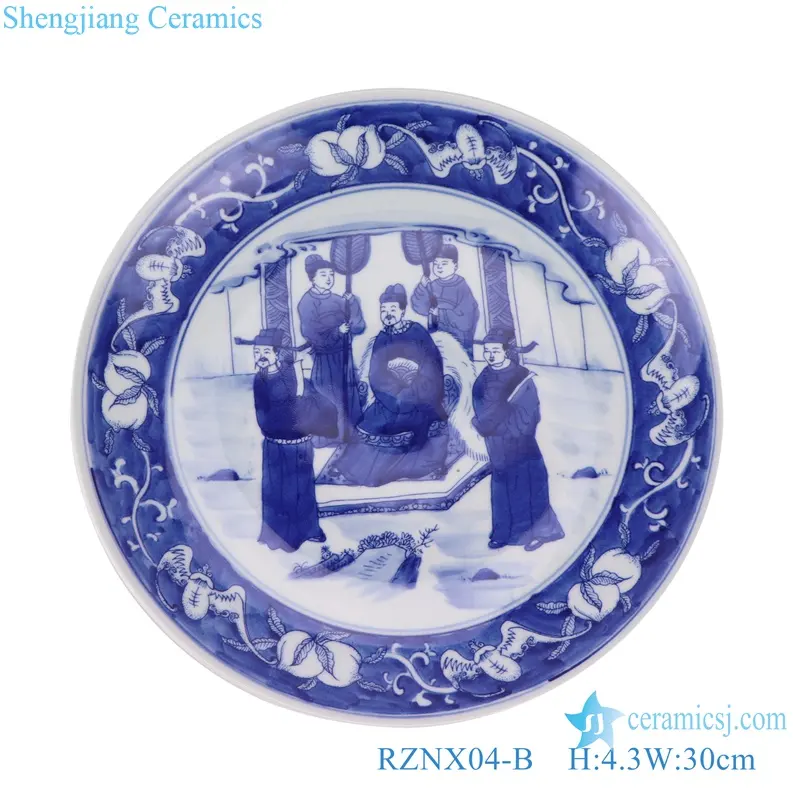 RZNX04-B antique blue and white water light blue one hundred officials porcelain plate