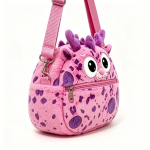 Customized Pink Spotted Monster Plush Crossbody Bag,Fluffy Shoulder <b>Purse</b> with Adjustable Strap, <b>Cute</b> Cartoon Monster - Product Image 3