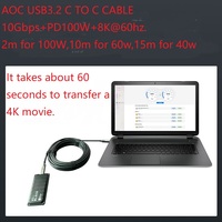 Câble USB3.2 USB-C vers USB-C en alliage de zinc AOC 10m 10 Gbps PD100W 8K60HZ