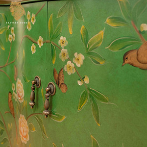 Vintage Storage Cabinet Hand-painted Solid Birch Wood Entryway Cabinet Luxury Green Oriental <strong>Sideboard</strong> <strong>Ready</strong> to Ship <strong>Assembled</strong> - Product Image 4