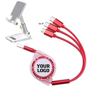 Câble de charge rapide 3-en-1 promotionnel, nouveau produit en gros, câble de charge télescopique personnalisé avec logo lisse - Product Image 1